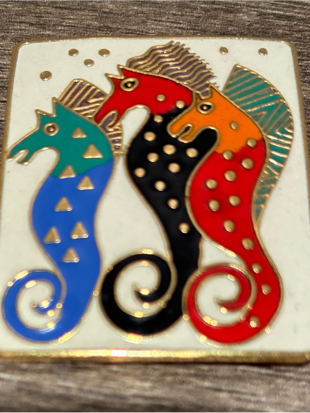 Vintage Laurel Burch Sea Stallions Cloisonné Brooch Pin Enamel Colorful